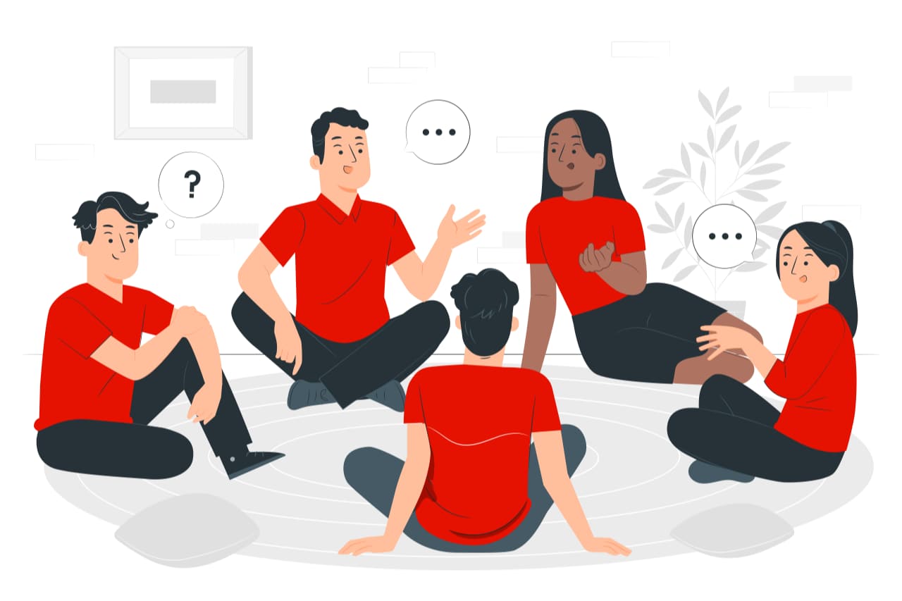 Illustration de personnes discutant ensemble par ©Katerina Limpitsouni pour Undraw