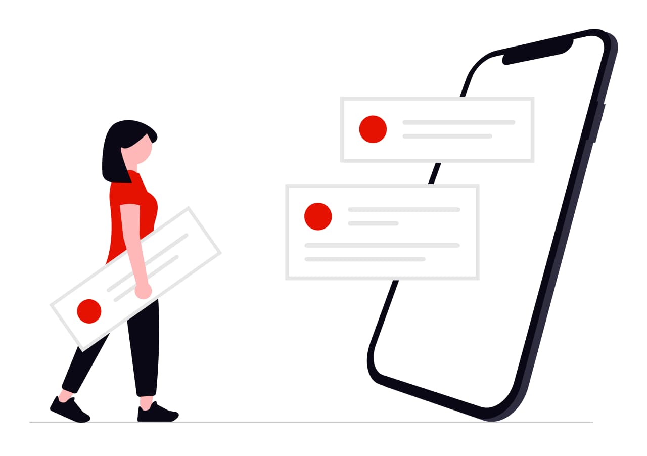 Illustration d'une jeune femme ajoutant une contribution sur la plateforme par ©Katerina Limpitsouni